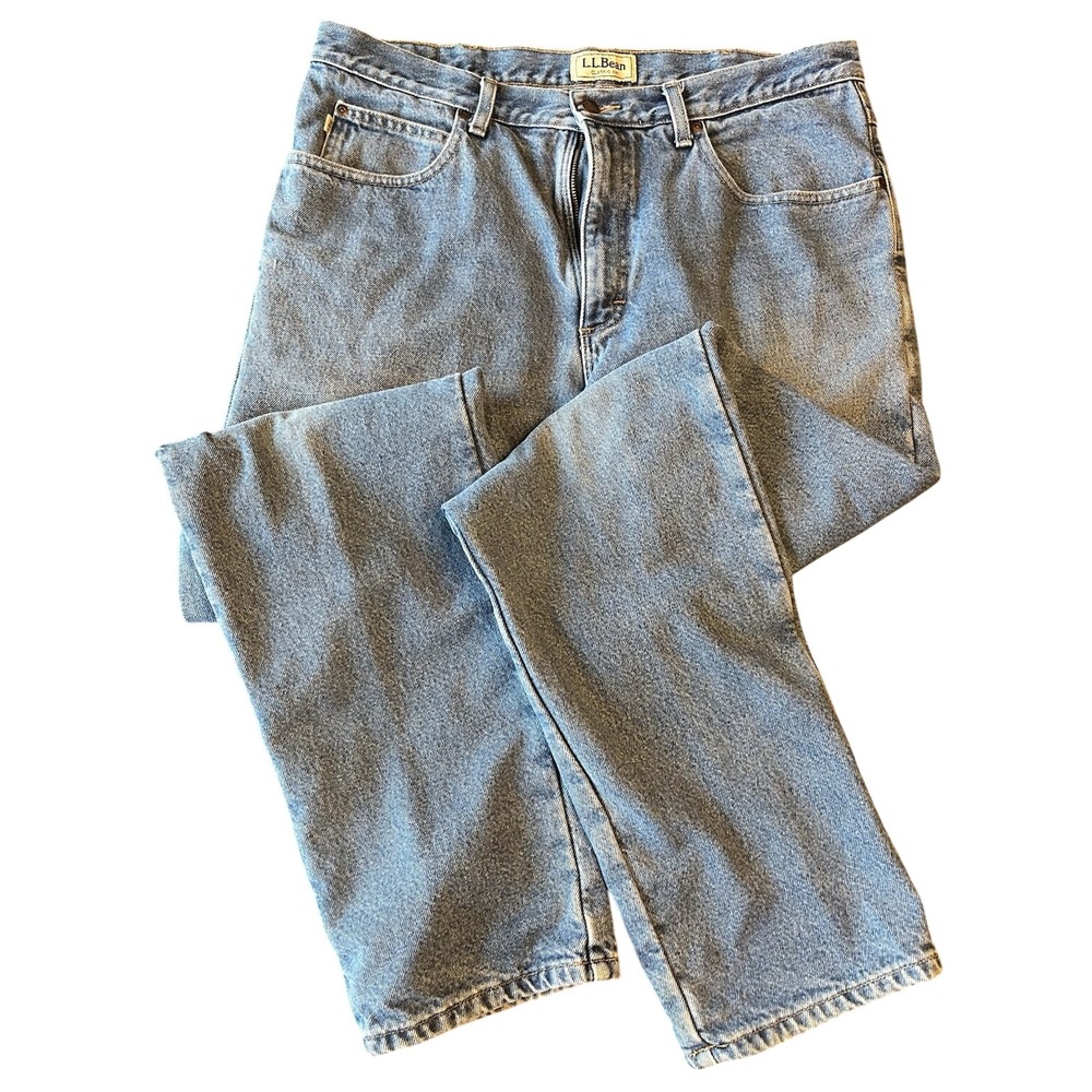 L.L.Bean Men's Classic Fit Straight Medium Wash Blue Denim Jeans Lined
